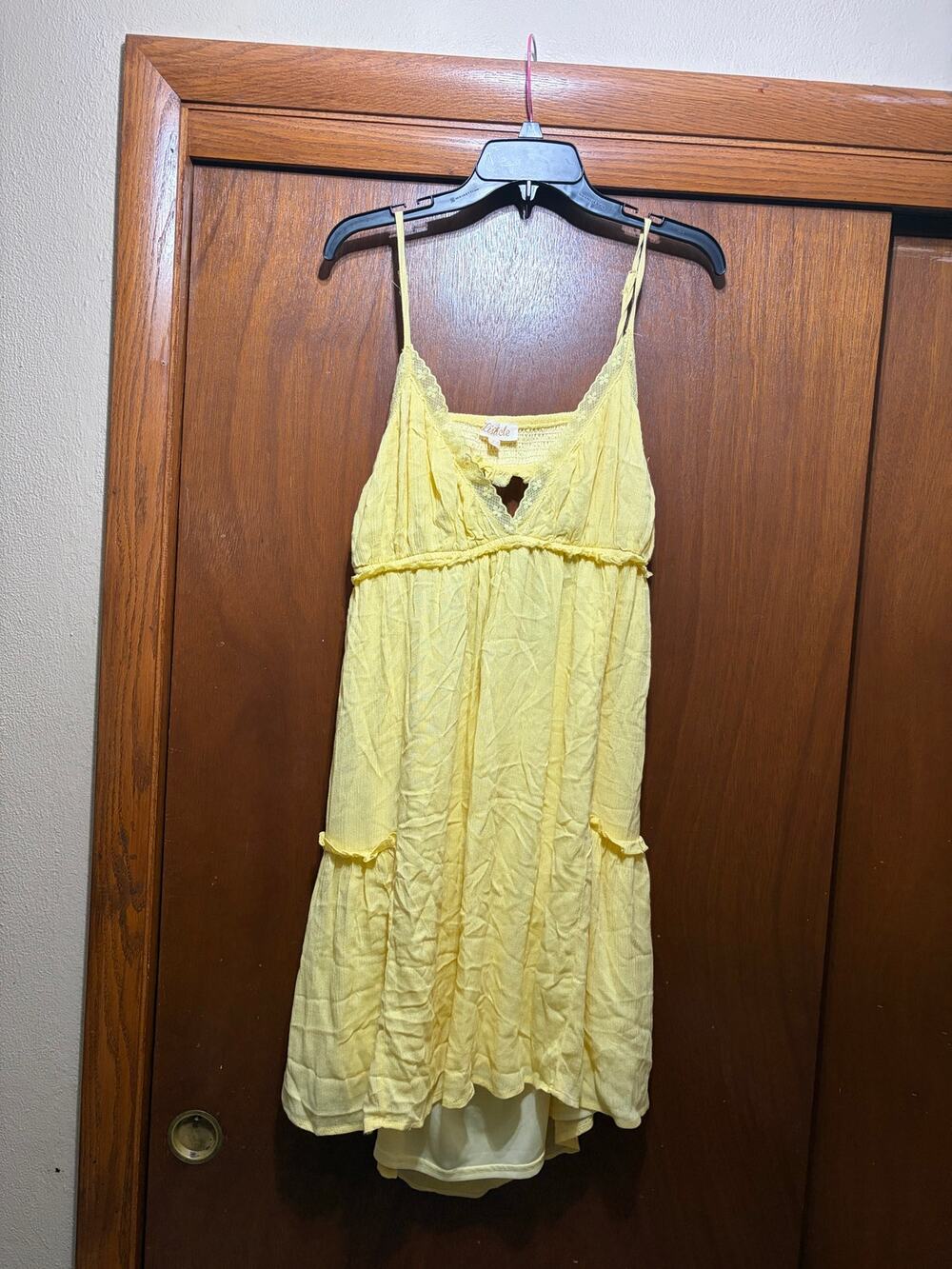 Listicle Yellow Lace Babydoll Dress XL Y2K Boho Fairycore Spaghetti Strap